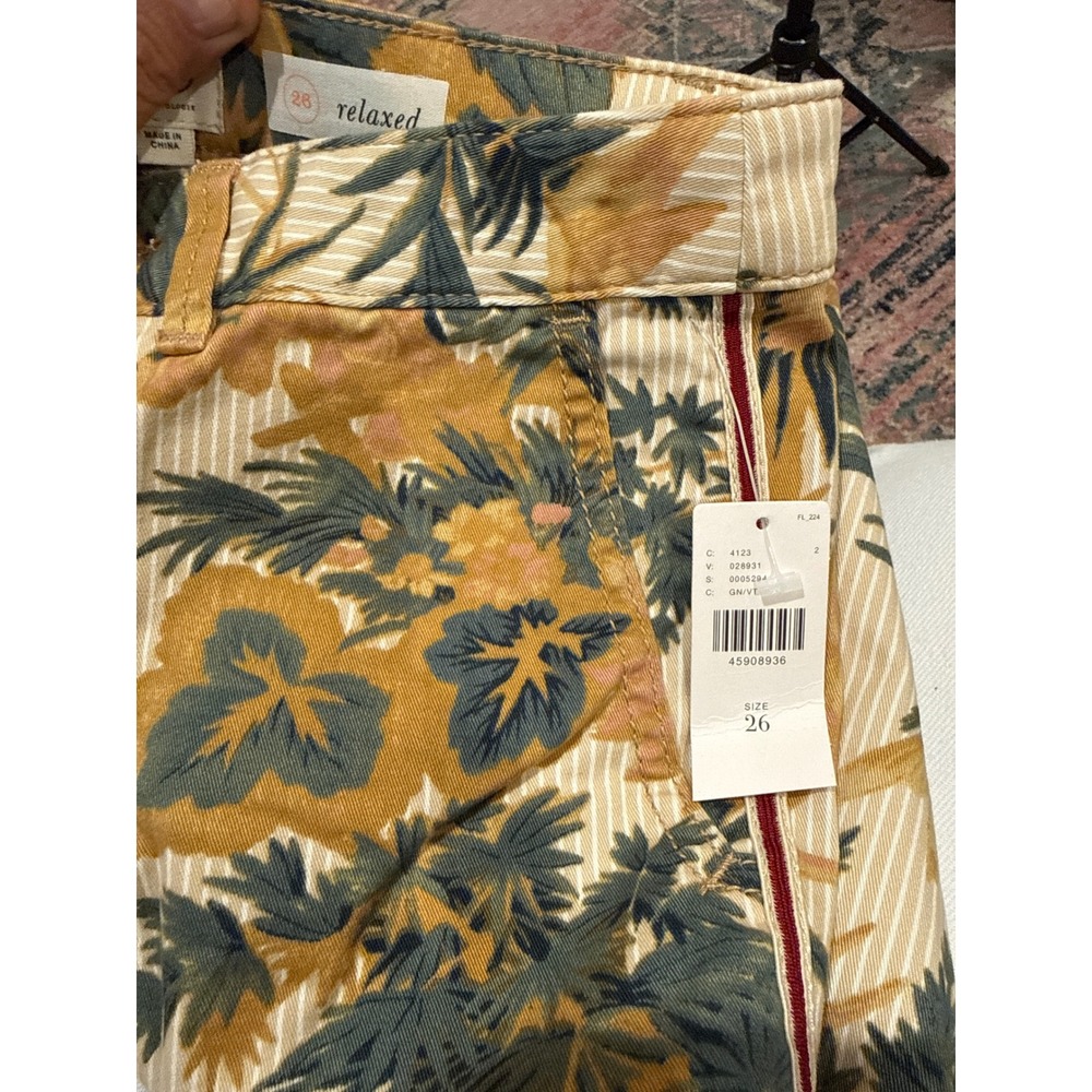 Anthropologie Chino Relaxed Pant 26 Tropical Floral Palm Bird Side Stripe NWT - Picture 4 of 4